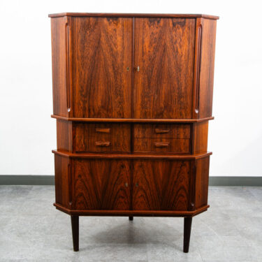 Mid Century Danish Modern Corner Cabinet Rosewood Bar Denmark Drawers Locking VG