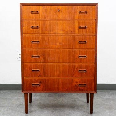 Mid Century Danish Modern Dresser Highboy 6 Drawer Teak Denmark Compact 28.5"W