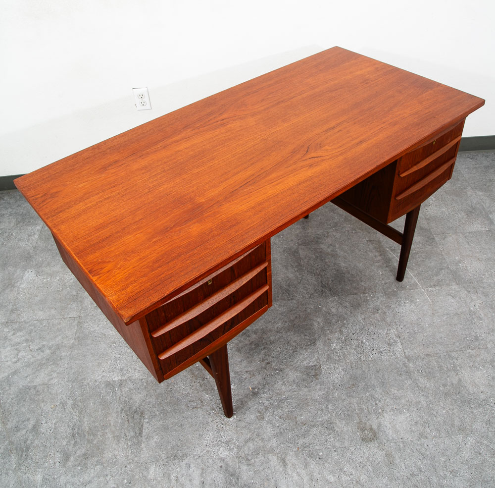 Mid Century Danish Modern Desk Executive Teak 6 Drawer Bookshelf Floating Shelf - Image 7