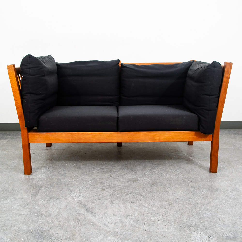 Mid Century Danish Modern Sofa Couch Black Mahogany 2 Seat Denmark Wood Denmark - Image 9