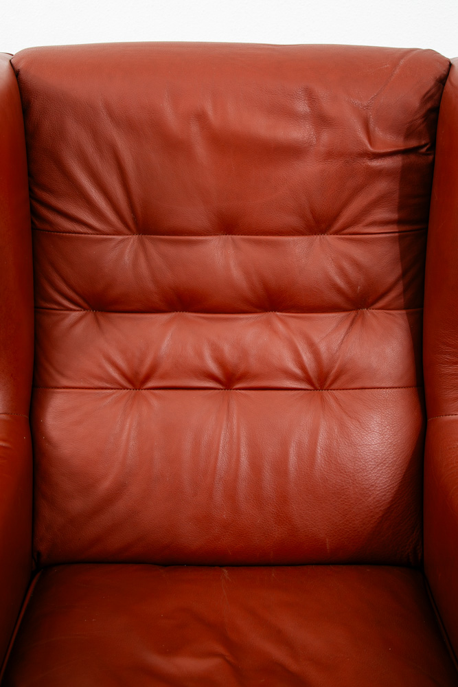 Mid Century Danish Modern Lounge Chair Wingback Red Leather High Back Tufted Mcm - Image 9