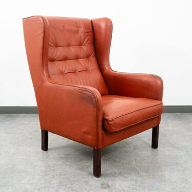 Mid Century Danish Modern Lounge Chair Wingback Red Leather High Back Tufted Mcm