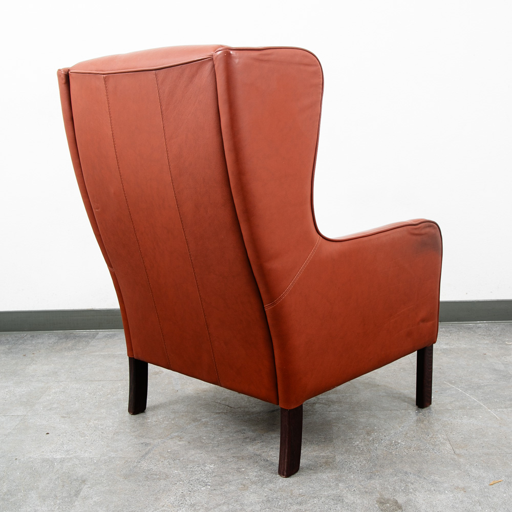 Mid Century Danish Modern Lounge Chair Wingback Red Leather High Back Tufted Mcm - Image 4