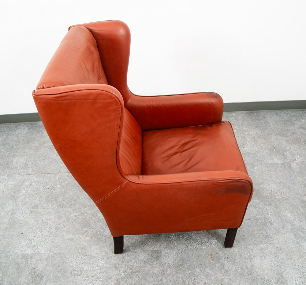 Mid Century Danish Modern Lounge Chair Wingback Red Leather High Back Tufted Mcm - Image 12