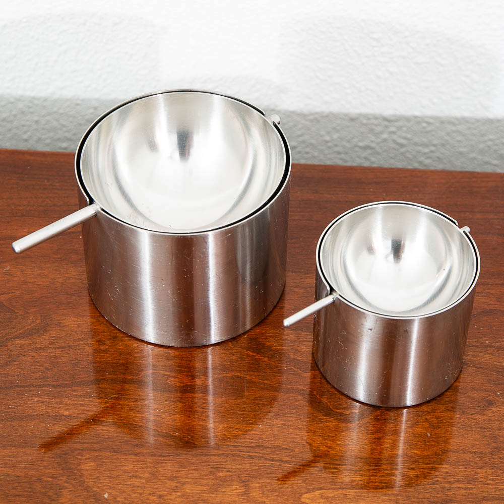 Mid Century Danish Modern Stelton Ashtray Set Stainless Steel Arne Jacobsen - Image 3