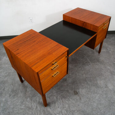 Mid Century Danish Modern Executive Desk Black Top Brass 5 Drawer File Denmark