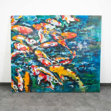 Mid Century Oil Painting Koi Fish Textured Signed Romero Abstract Large 6'x7'