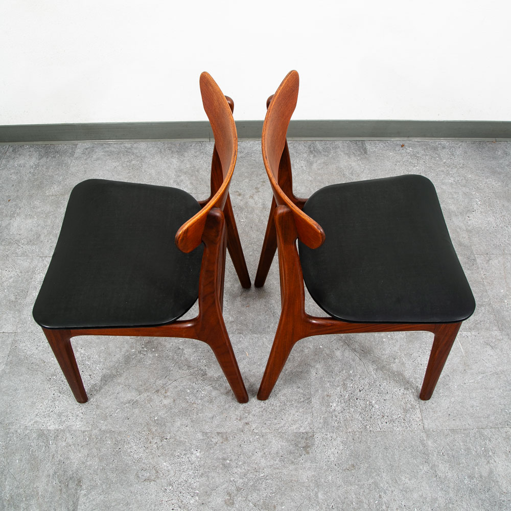 Mid Century Danish Modern Dining Chairs Black Leather Set 2 Pair Teak Elgaard NM - Image 7