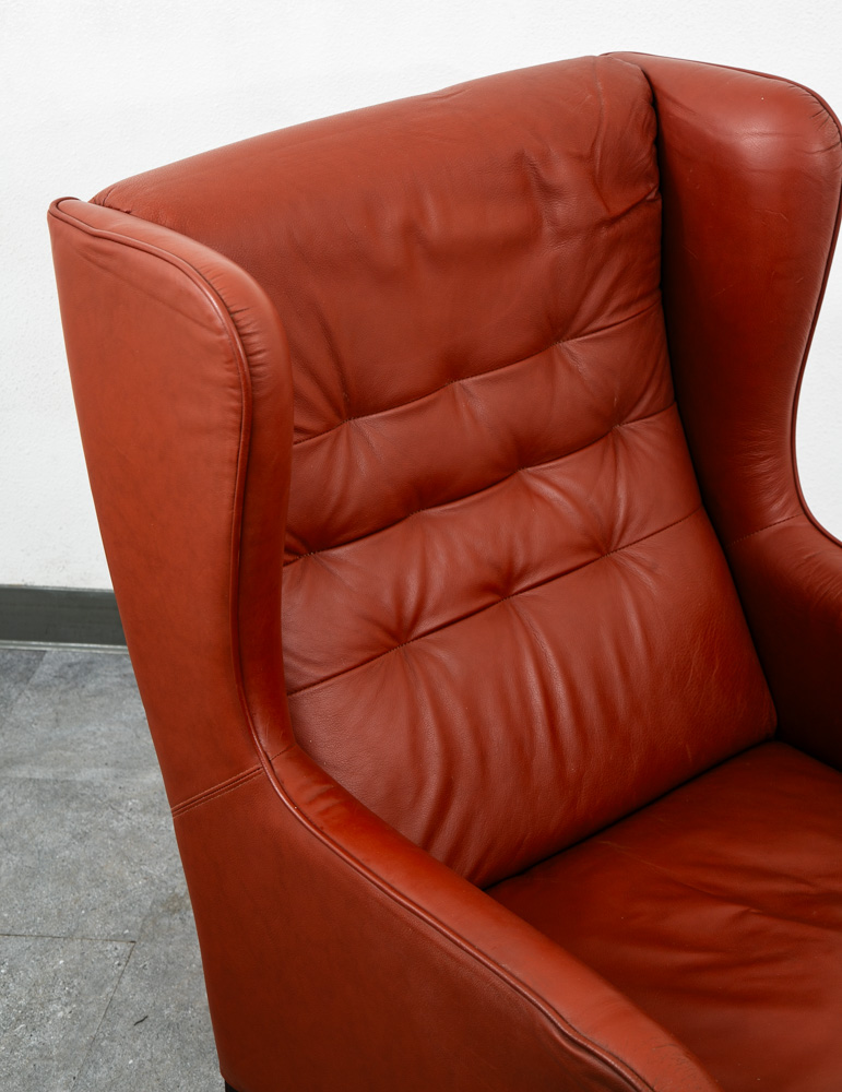 Mid Century Danish Modern Lounge Chair Wingback Red Leather High Back Tufted Mcm - Image 8