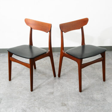 Mid Century Danish Modern Dining Chairs Black Leather Set 2 Pair Teak Elgaard NM