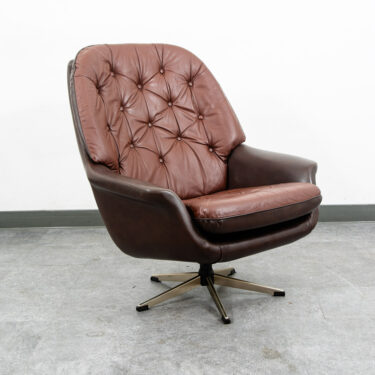 Mid Century Danish Modern Lounge Chair Swivel Brown Leather Tufted Denmark Mcm