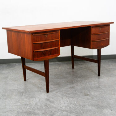Mid Century Danish Modern Desk Executive Teak 6 Drawer Bookshelf Floating Shelf