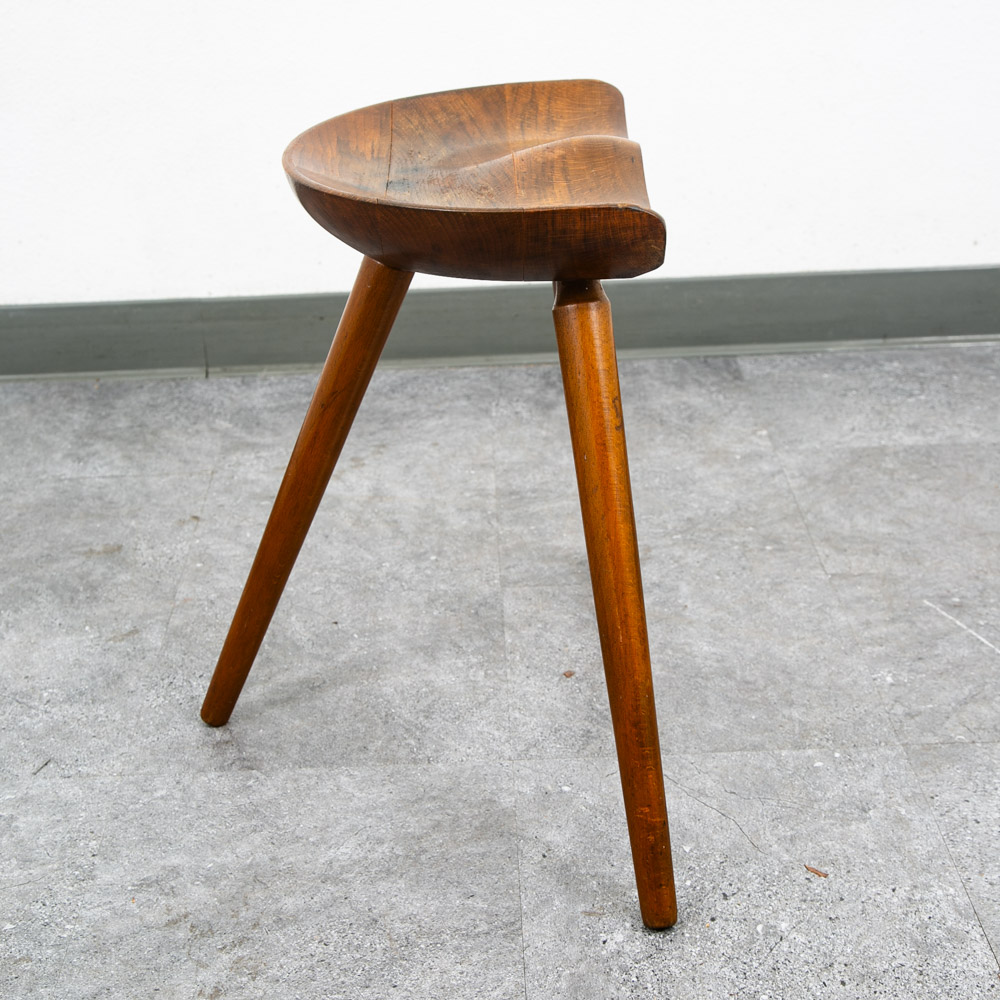 Mid Century Danish Modern Milking Stool Tripod Ottoman 3 legs Solid Wood Lassen - Image 4