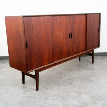 Mid Century Danish Modern Credenza Highboard Sideboard Sliding Teak 4 Doors Bar