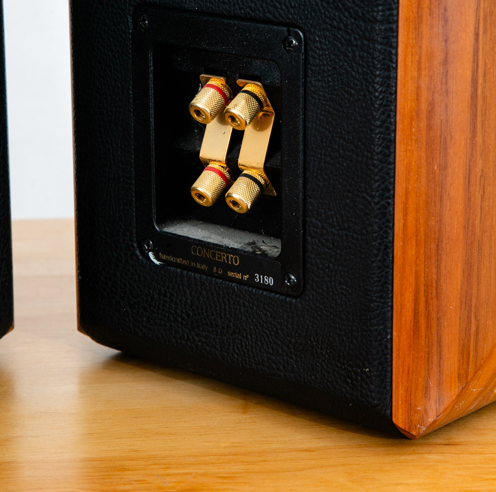 Vintage Speakers Sonus Faber Concerto Pair Walnut Black Leather Hifi Bi Wiring - Image 12