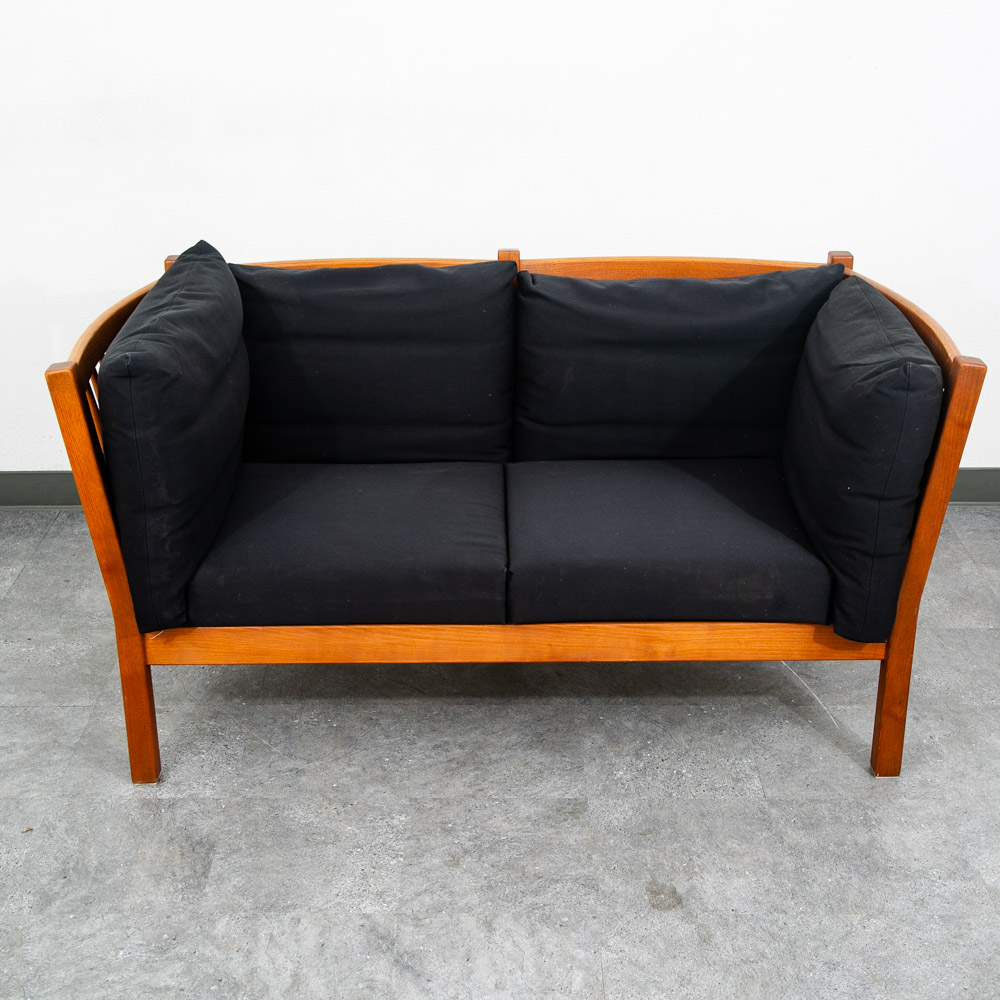 Mid Century Danish Modern Sofa Couch Black Mahogany 2 Seat Denmark Wood Denmark - Image 2