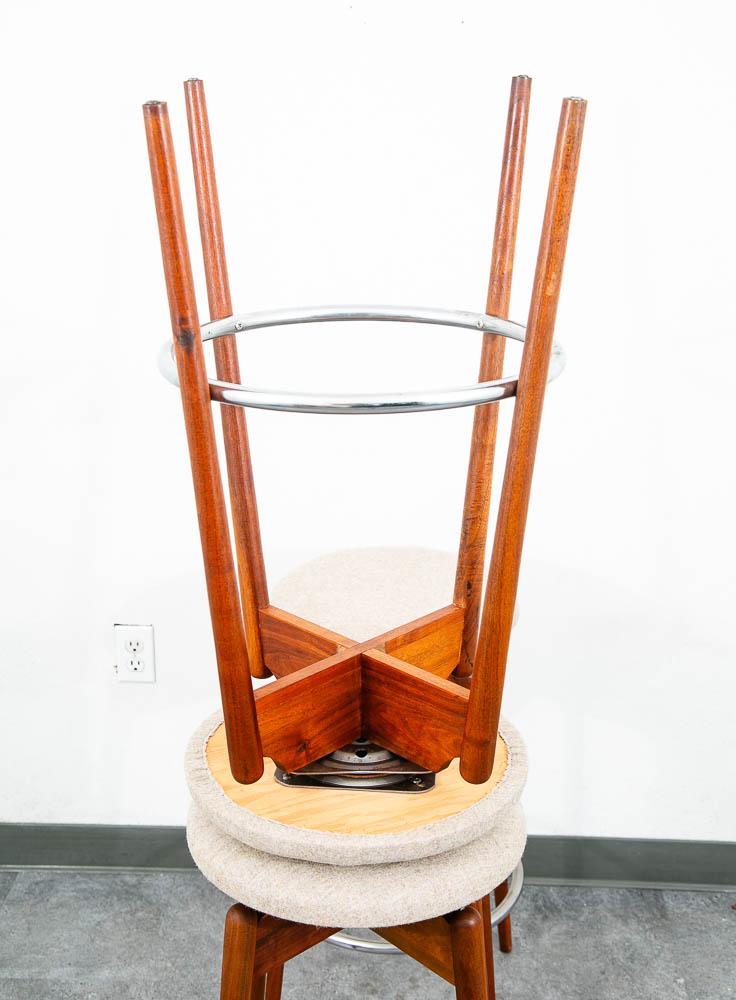 Mid Century Modern Bar Stools Set 3 Albert Parvin Off White Solid Walnut Danish - Image 11