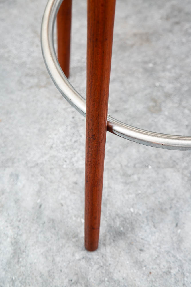 Mid Century Modern Bar Stools Set 3 Albert Parvin Off White Solid Walnut Danish - Image 9