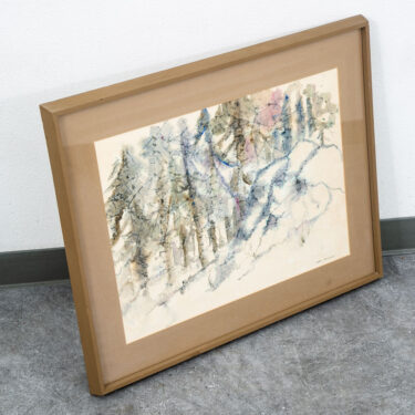 Mid Century Modern Painting Abstract Watercolor Original Art Frame Signed Forest