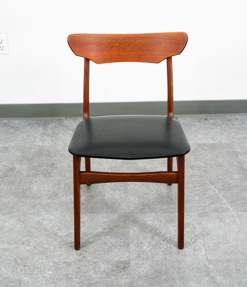 Mid Century Danish Modern Dining Chairs Black Leather Set 2 Pair Teak Elgaard NM - Image 5