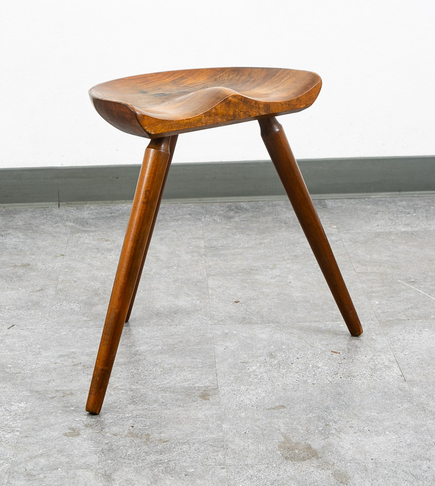 Mid Century Danish Modern Milking Stool Tripod Ottoman 3 legs Solid Wood Lassen - Image 2