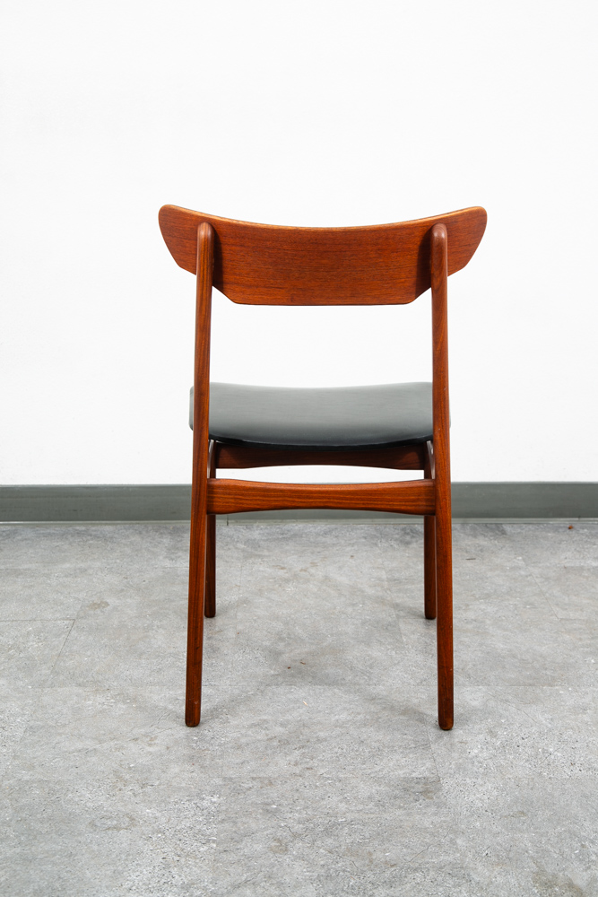 Mid Century Danish Modern Dining Chairs Black Leather Set 2 Pair Teak Elgaard NM - Image 6