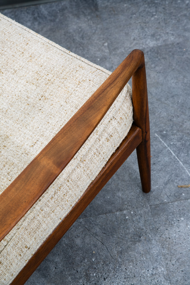Mid Century Danish Modern Lounge Chair Walnut Wool Fabric Armchair Vintage White - Image 10