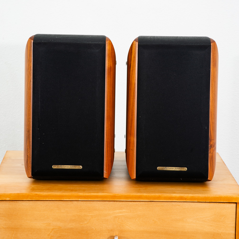 Vintage Speakers Sonus Faber Concerto Pair Walnut Black Leather Hifi Bi Wiring - Image 3