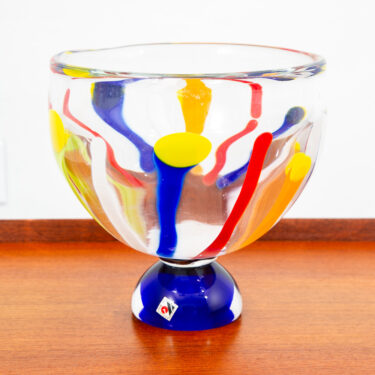 Mid Century Modern Art Glass Bowl Vase Yellow Orange Blue Round Svoboda Karlov