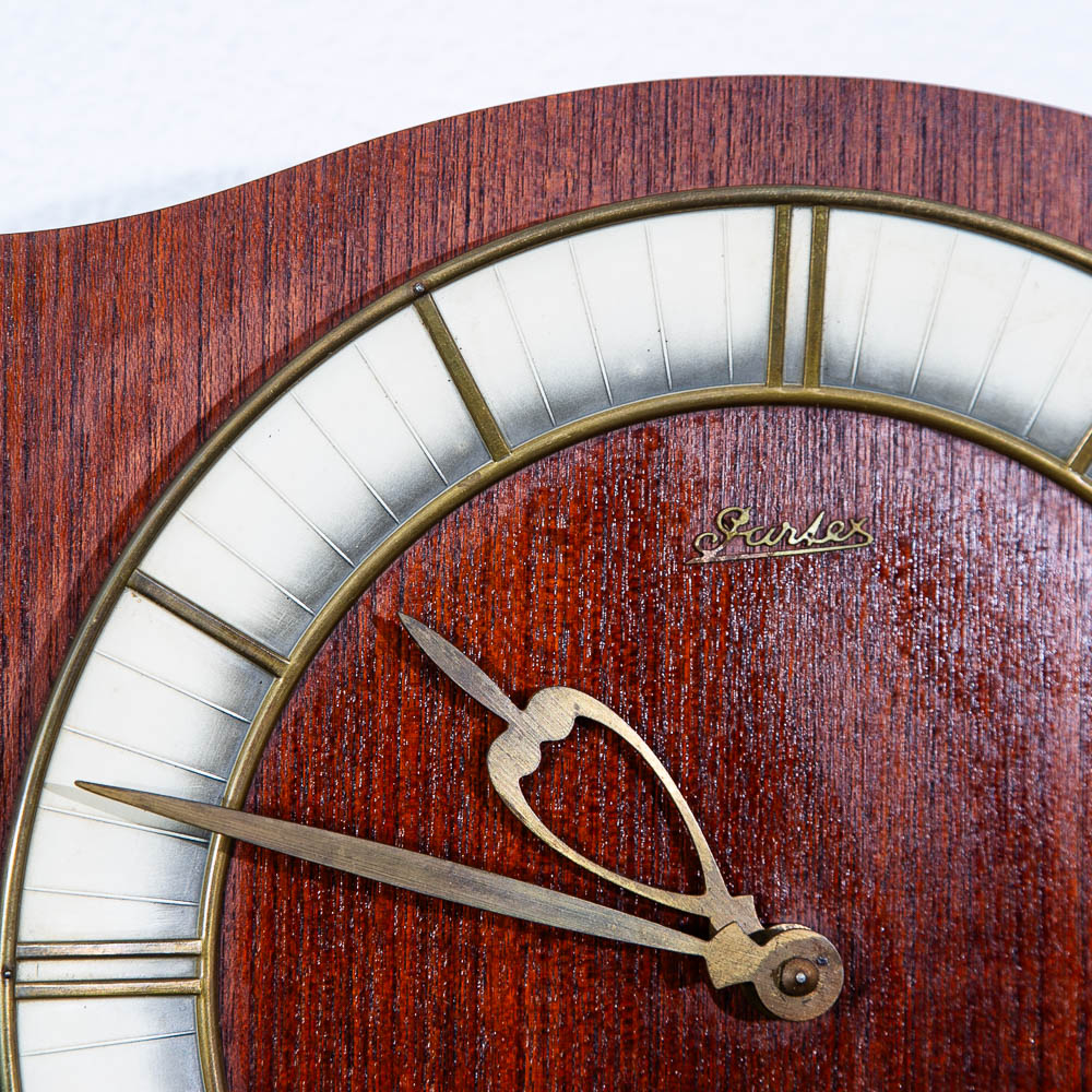 Mid Century Modern Wall Clock Teak Pendulum Weights 10 Jewel Denmark Chime - Image 6