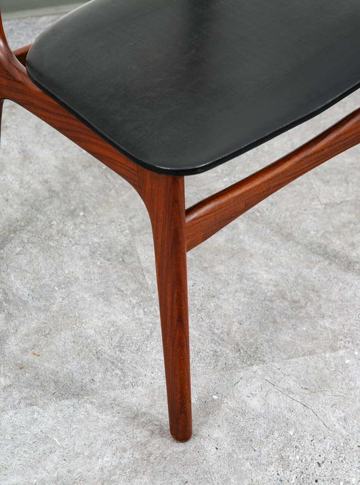 Mid Century Danish Modern Dining Chairs Black Leather Set 2 Pair Teak Elgaard NM - Image 12