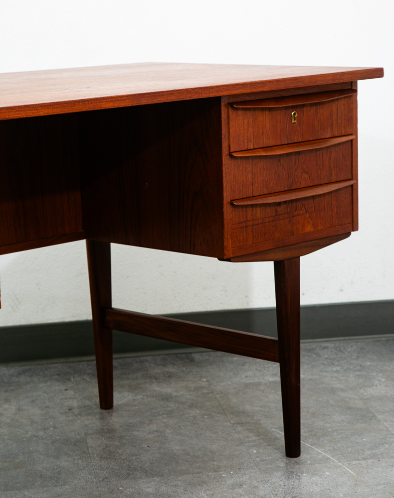 Mid Century Danish Modern Desk Executive Teak 6 Drawer Bookshelf Floating Shelf - Image 10