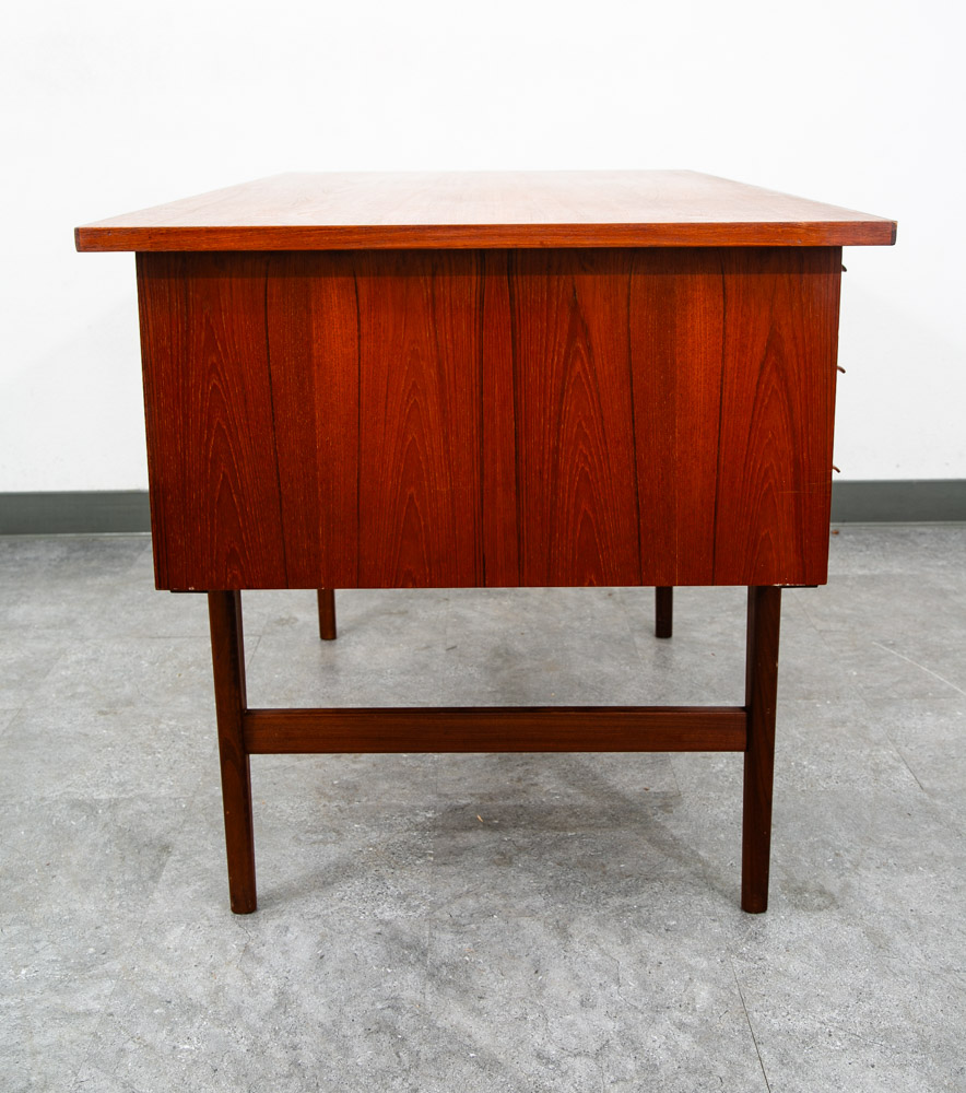 Mid Century Danish Modern Desk Executive Teak 6 Drawer Bookshelf Floating Shelf - Image 3