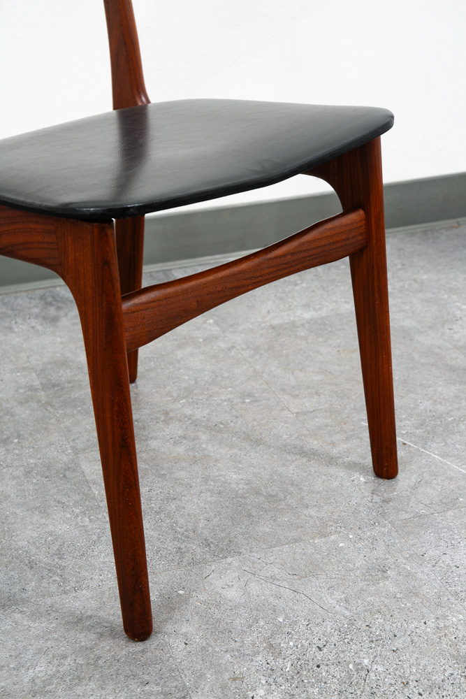 Mid Century Danish Modern Dining Chairs Black Leather Set 2 Pair Teak Elgaard NM - Image 8