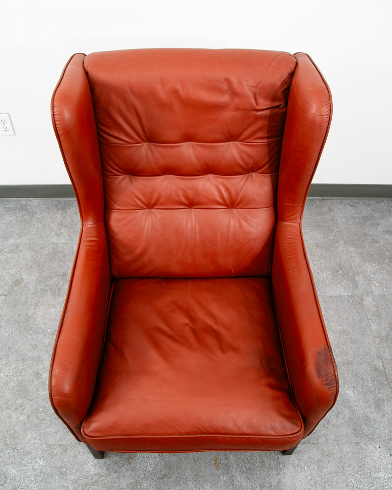 Mid Century Danish Modern Lounge Chair Wingback Red Leather High Back Tufted Mcm - Image 5