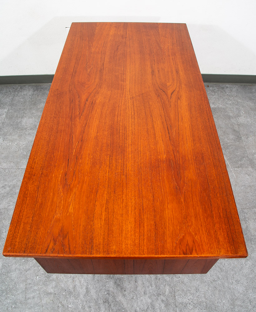 Mid Century Danish Modern Desk Executive Teak 6 Drawer Bookshelf Floating Shelf - Image 4