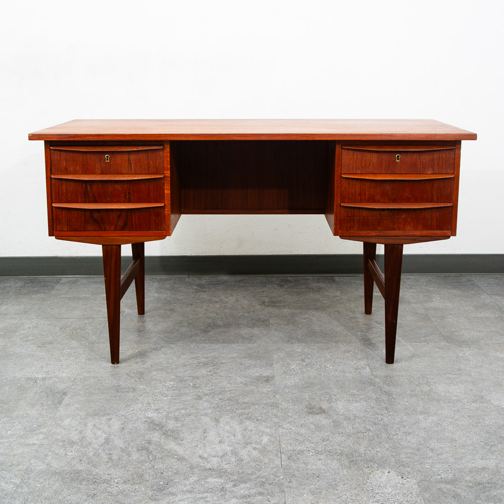 Mid Century Danish Modern Desk Executive Teak 6 Drawer Bookshelf Floating Shelf - Image 2