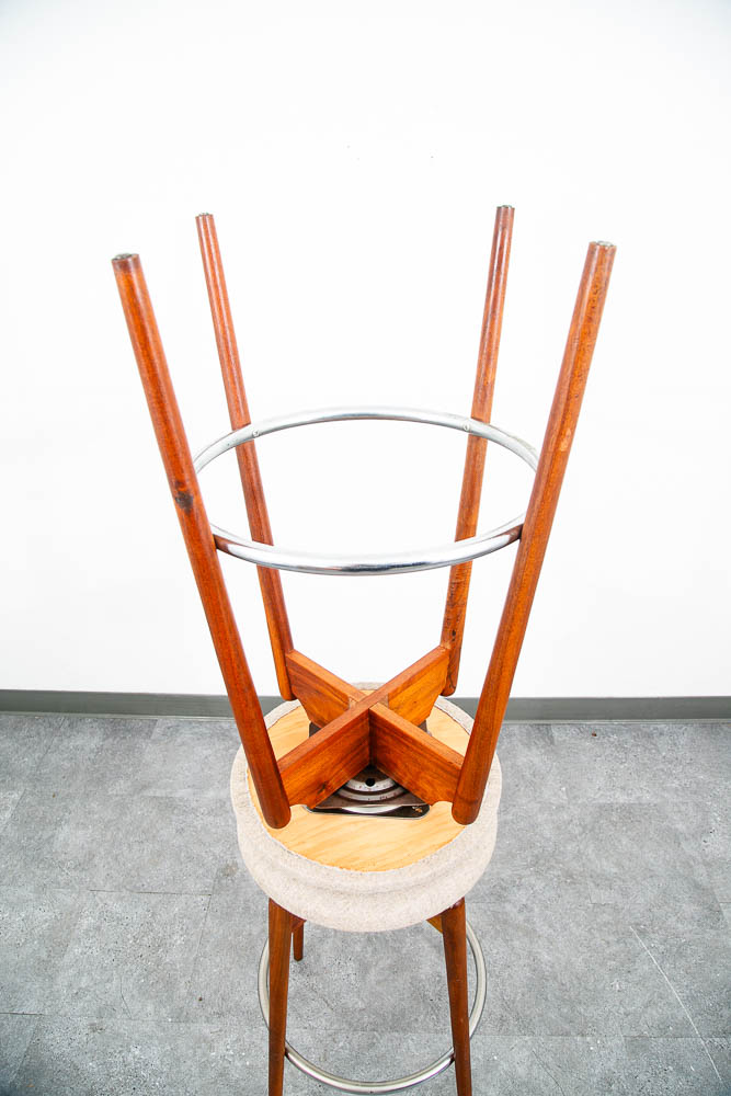 Mid Century Modern Bar Stools Set 3 Albert Parvin Off White Solid Walnut Danish - Image 12