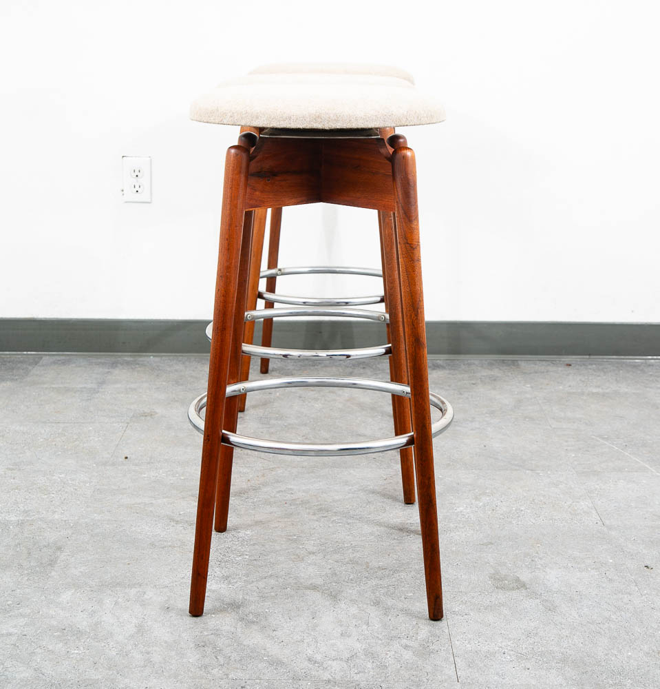Mid Century Modern Bar Stools Set 3 Albert Parvin Off White Solid Walnut Danish - Image 10