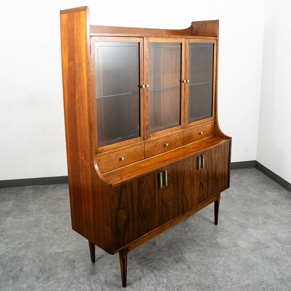 Mid Century Modern China Cabinet Hutch Walnut Kroehler Credenza Display Glass