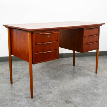 Mid Century Danish Modern Desk Executive Teak 6 Drawer Lock Floating MCM