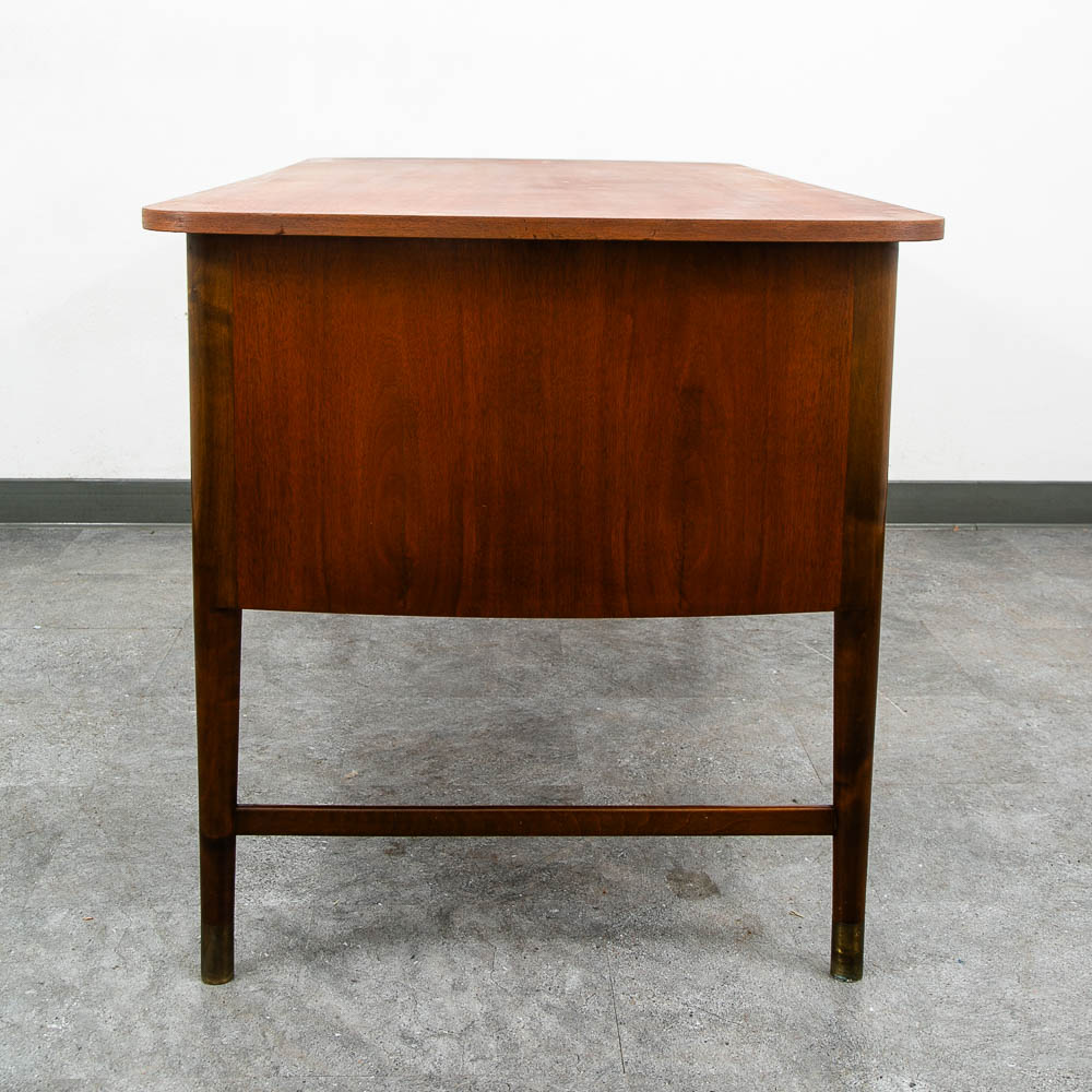Mid Century Danish Modern Desk Executive Walnut 6 Drawer Locking Cabinet Wood - Image 3