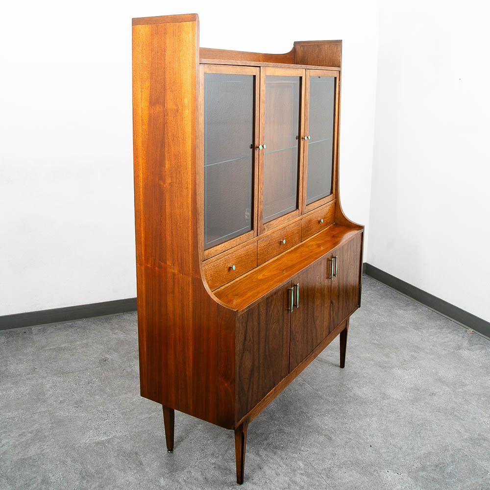 Mid Century Modern China Cabinet Hutch Walnut Kroehler Credenza Display Glass - Image 3
