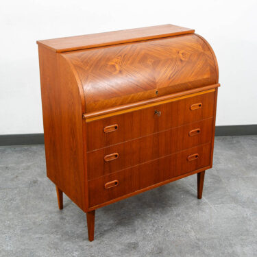 Mid Century Danish Modern Desk Rolltop Secretary Teak Wood Denmark Vintage Legs