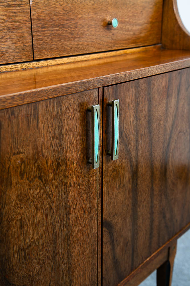 Mid Century Modern China Cabinet Hutch Walnut Kroehler Credenza Display Glass - Image 4