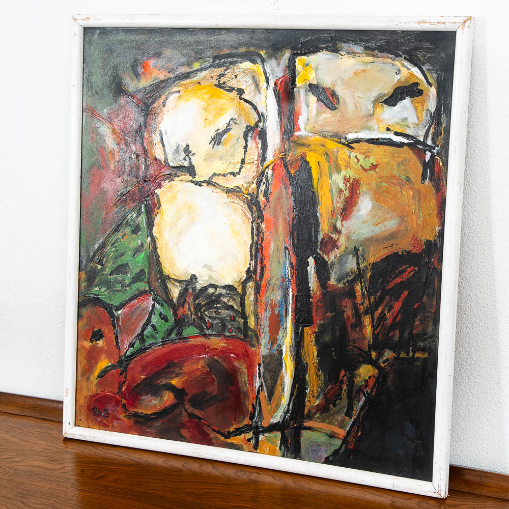 Mid Century Modern Oil Painting Abstract Expressionism Red Green Black Signed - Image 3