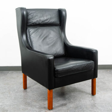Mid Century Danish Modern Lounge Chair Leather Black Arm Denmark Wingback MCM