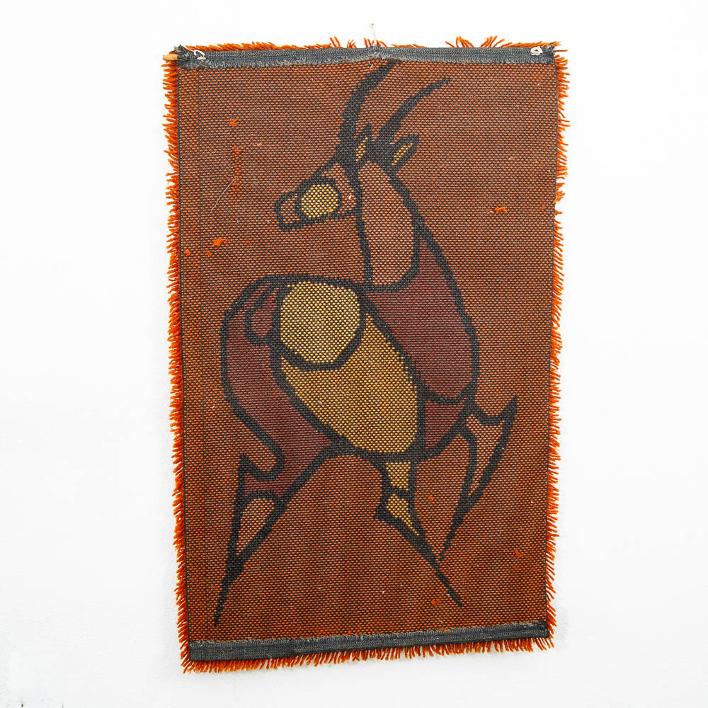 Mid Century Modern Tapestry Wall Hanging Red Wool Deer Elk Orange Red Tufted Rug - Image 3