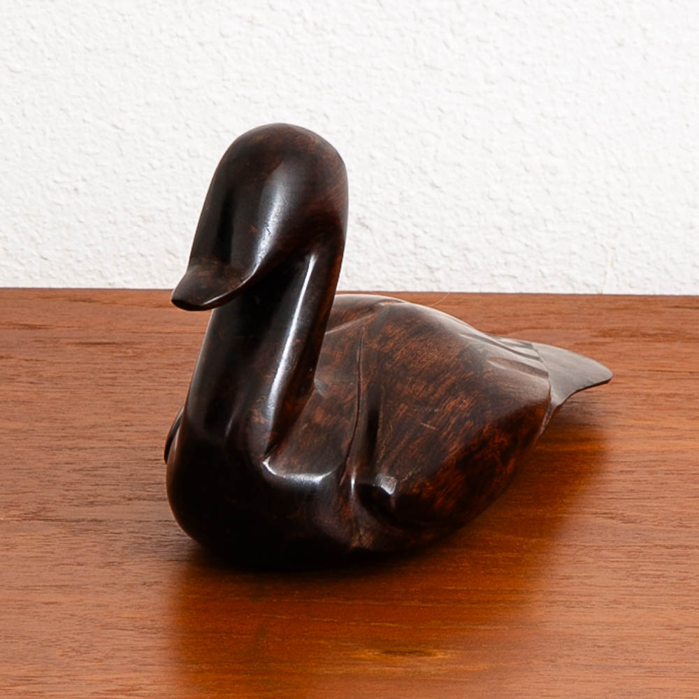 Mid Century Modern Artisan Carved Duck Sculpture Solid Rosewood Mcm Studio