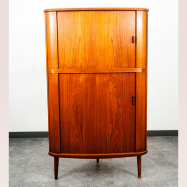 Mid Century Danish Modern Corner Cabinet Teak Wood Bar Tambour Skovmand Andersen